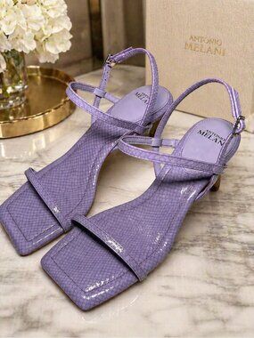 NWT Antonio Melani Lavender Ankle Strap Heels Square Toe Textured San